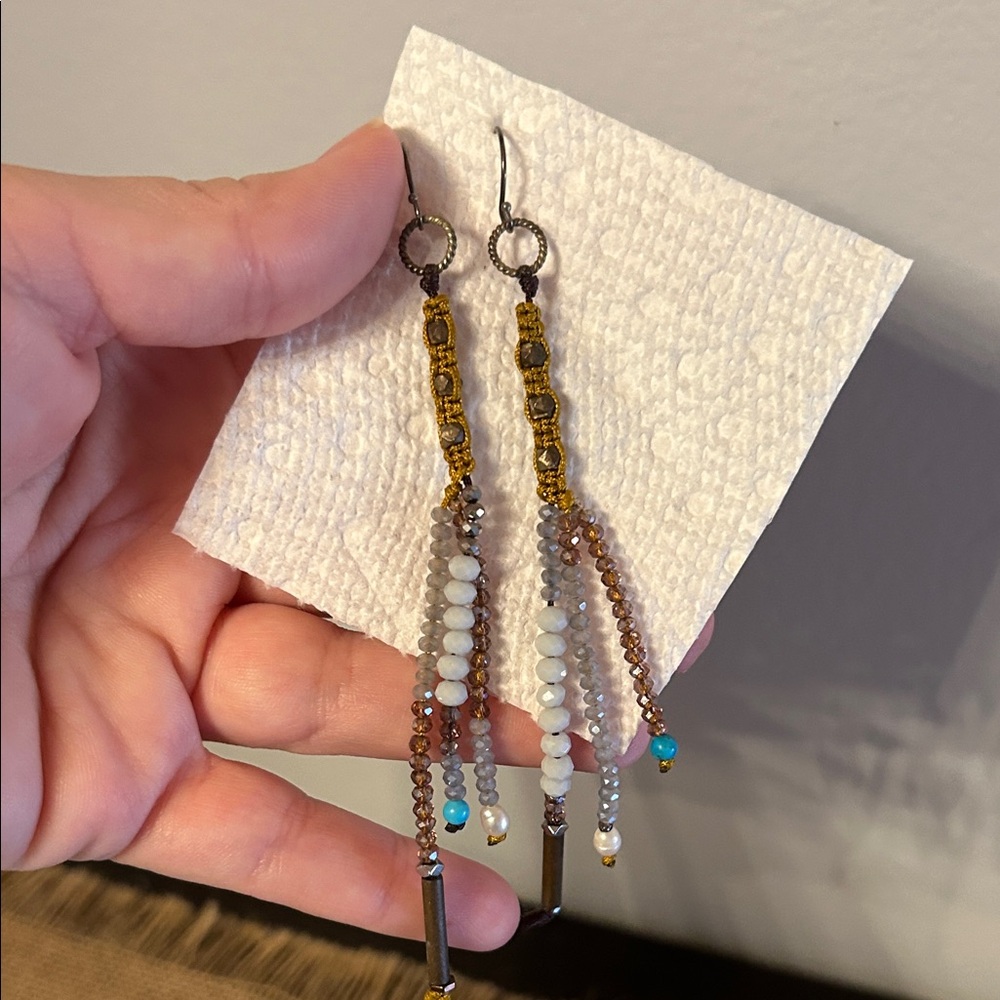 [Peace of Tibet] Turquoise/Labrodonite Beaded Dangle Earrings